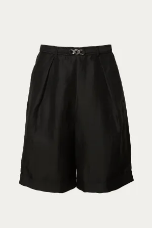 PLEATED LINEN-BLEND BERMUDA SHORTS