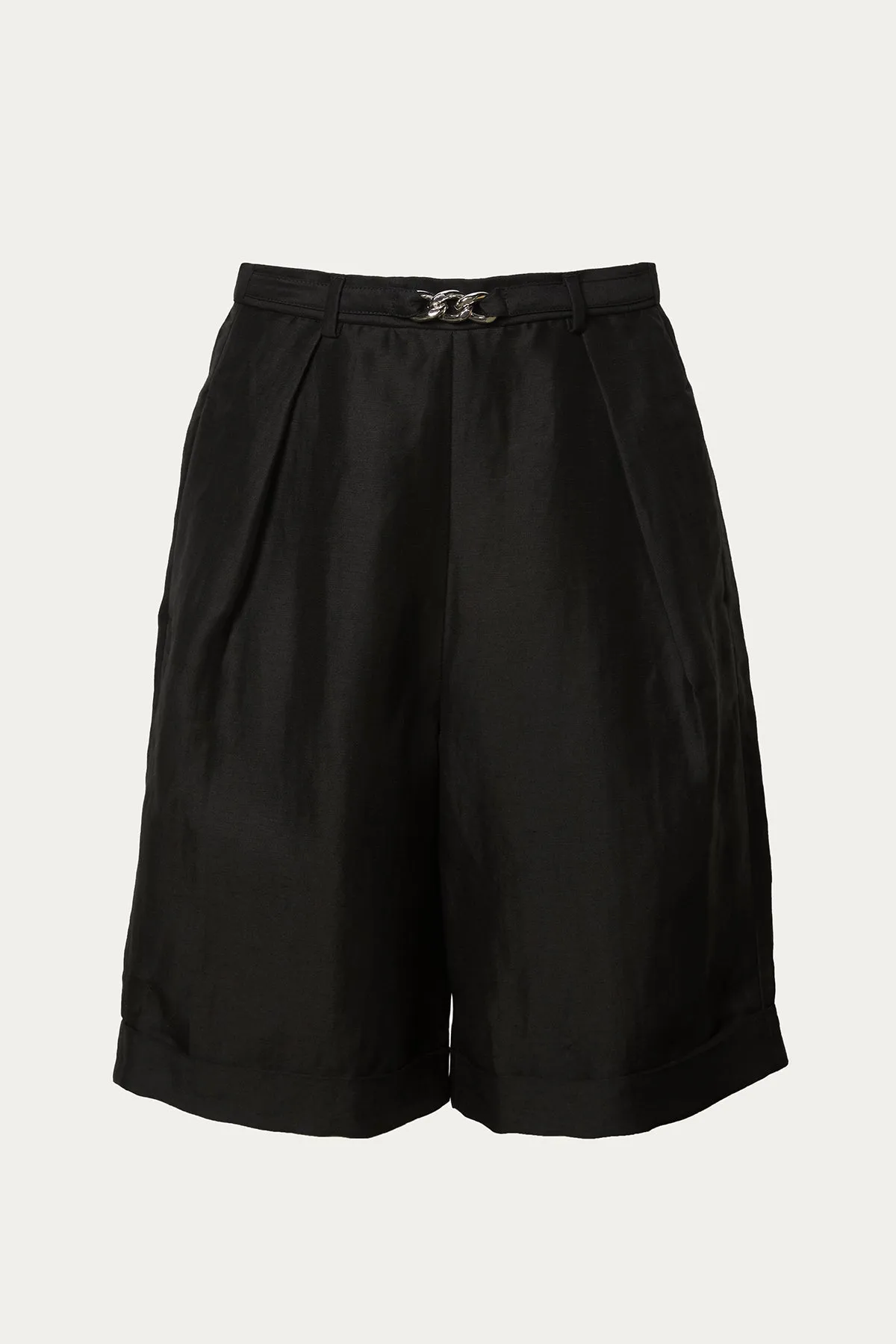 PLEATED LINEN-BLEND BERMUDA SHORTS
