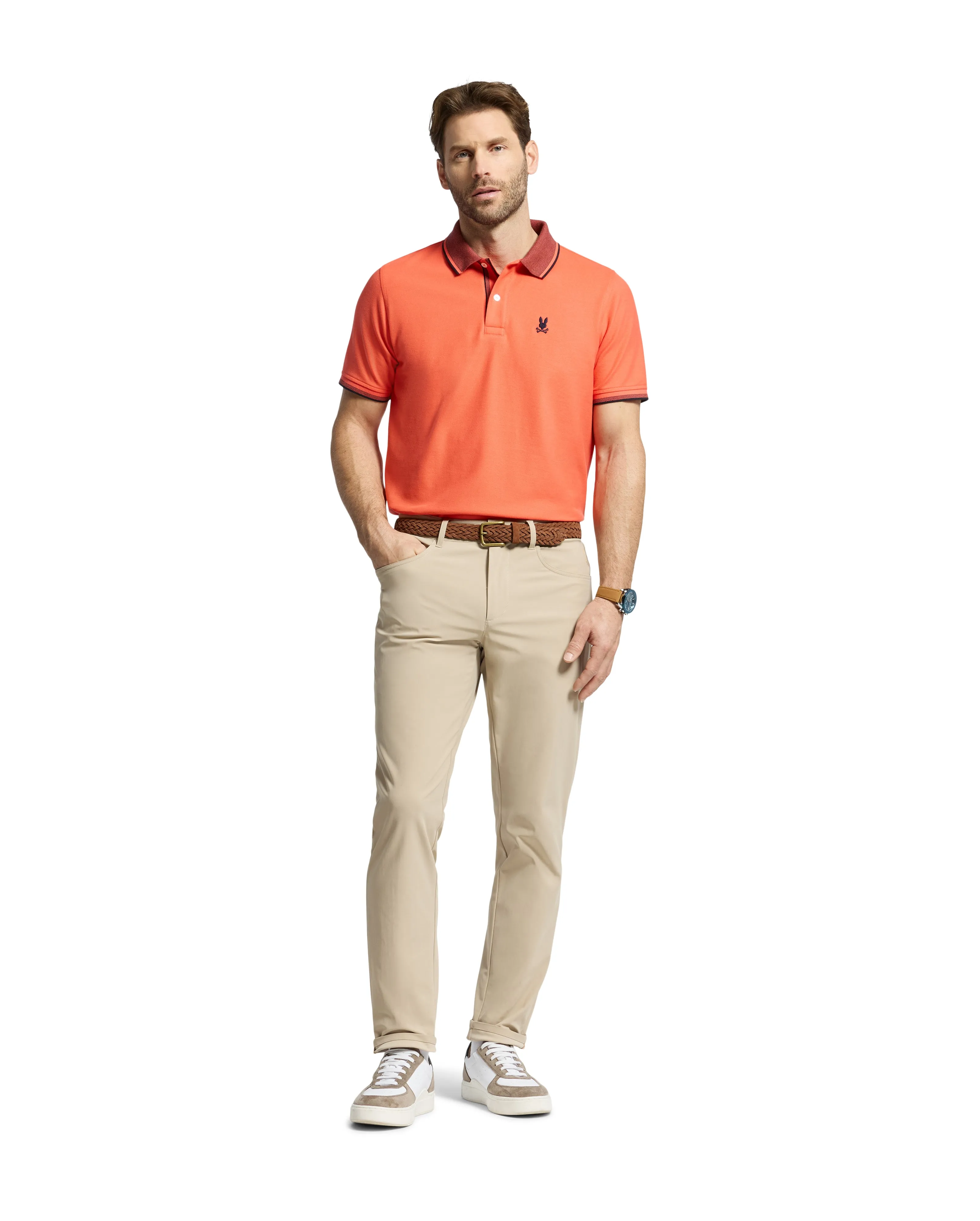 Psycho Bunny Men's Evandale Oxford Collar Polo - Hot Coral