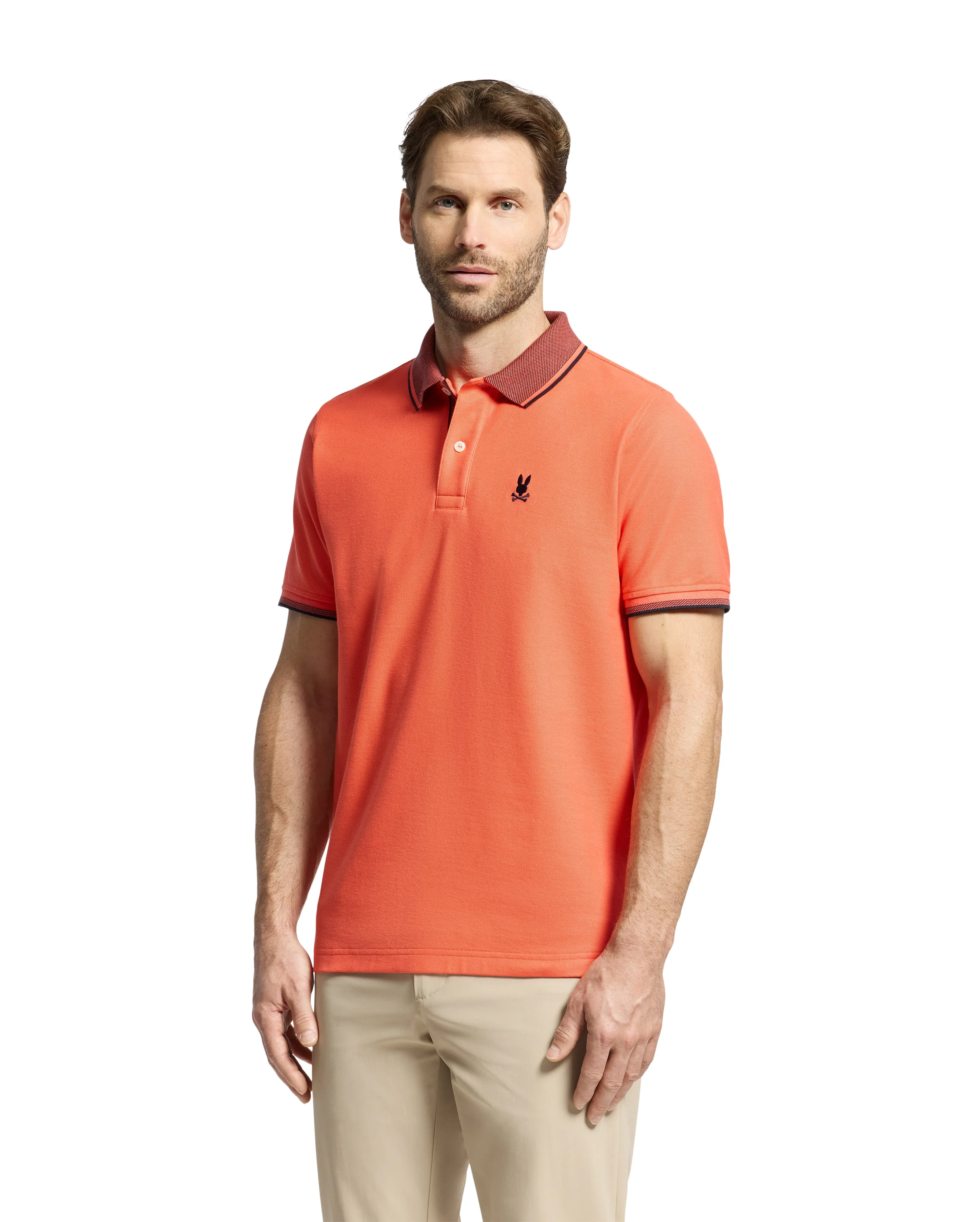Psycho Bunny Men's Evandale Oxford Collar Polo - Hot Coral