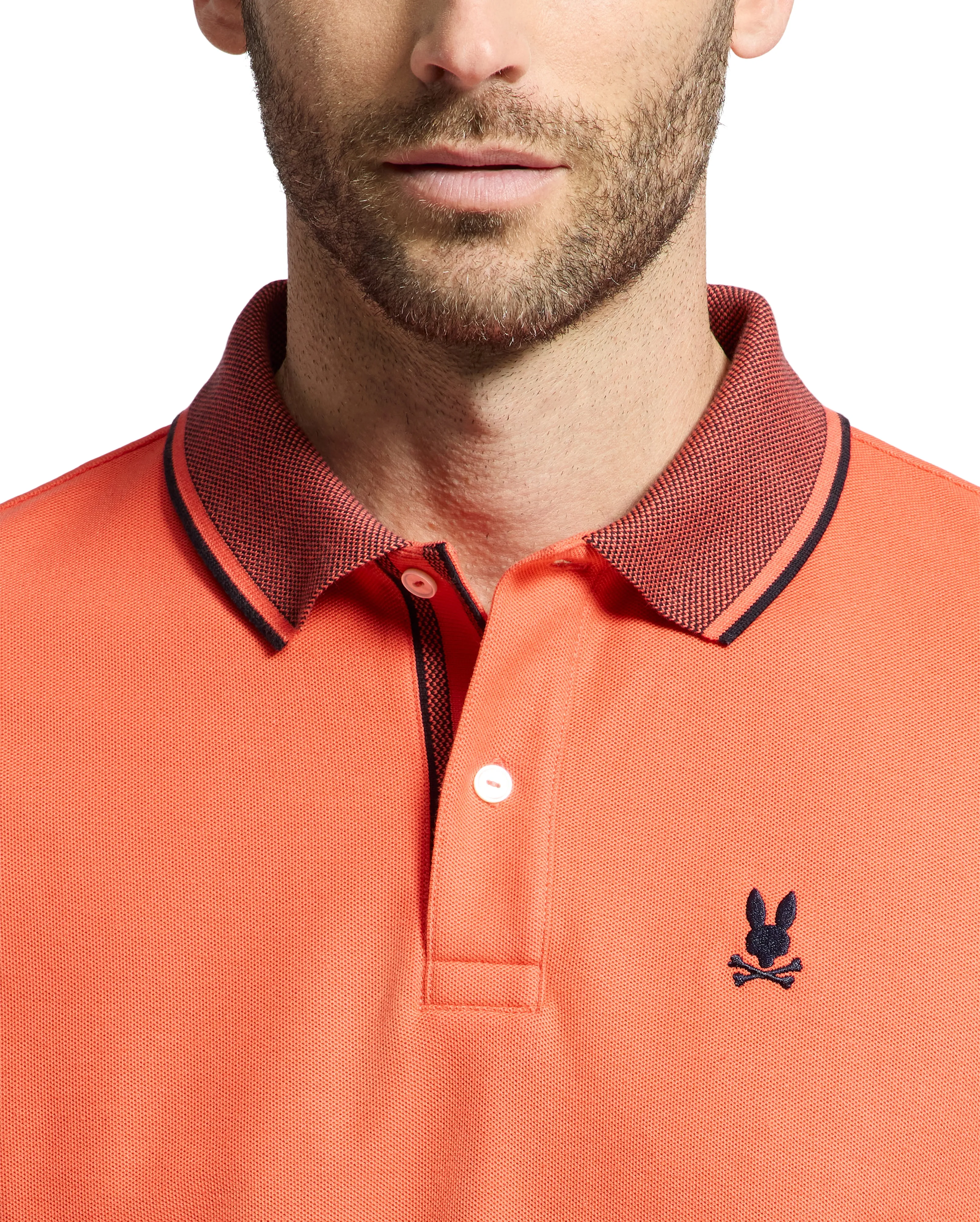 Psycho Bunny Men's Evandale Oxford Collar Polo - Hot Coral