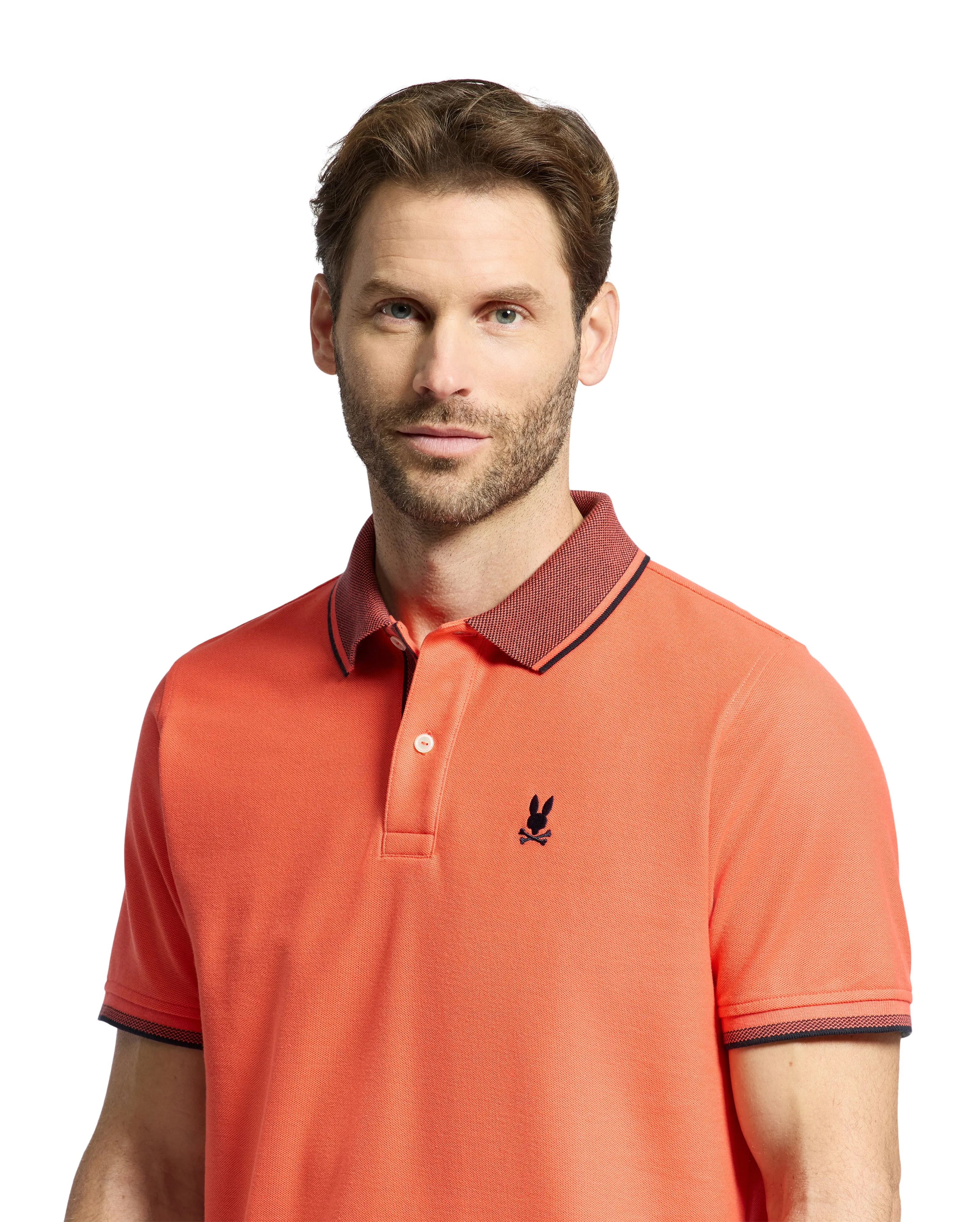 Psycho Bunny Men's Evandale Oxford Collar Polo - Hot Coral