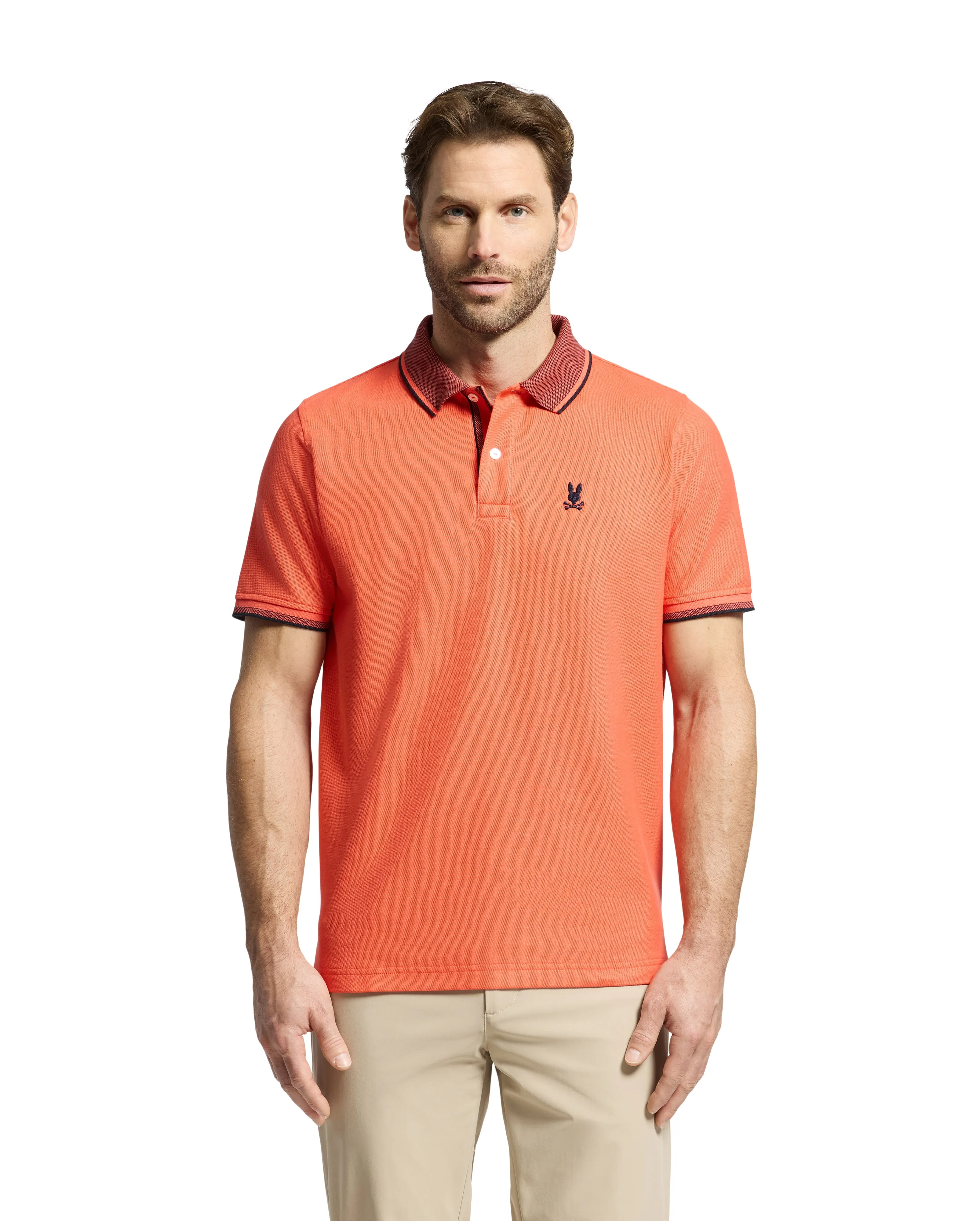 Psycho Bunny Men's Evandale Oxford Collar Polo - Hot Coral