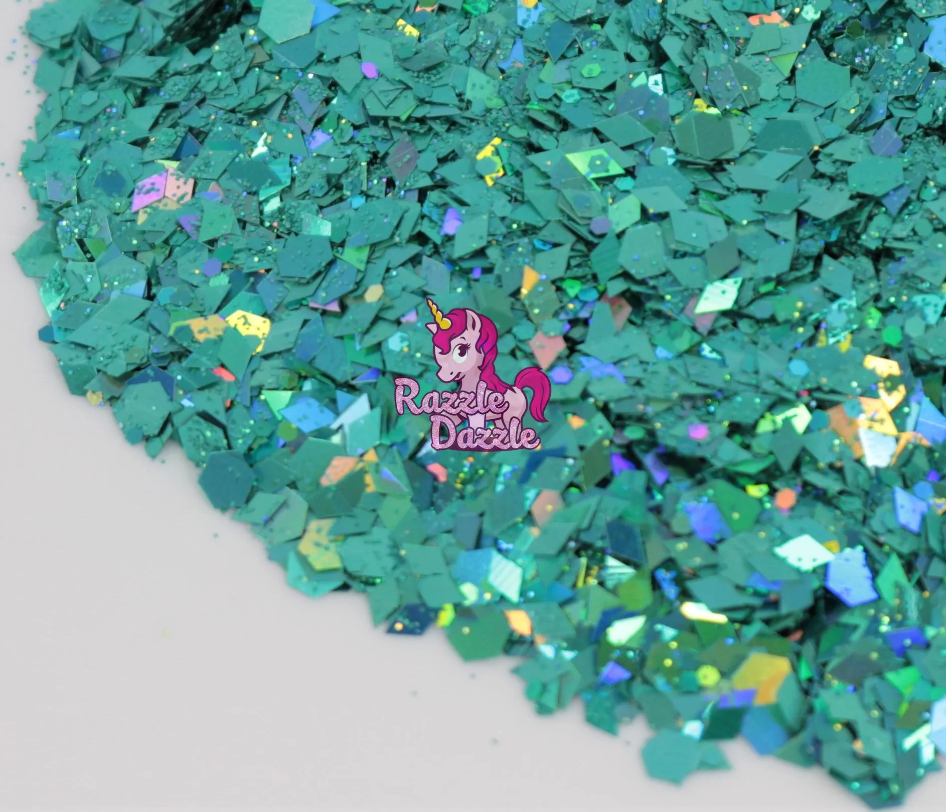 Razzle Dazzle Paradise Glitter- Green Cosmetic Craft Glitter for Epoxy Resin, Nail Sequins Iridescent Flakes, Hair, Glitter Slime Making, Decoration Wedding Cards, Teal Chunky Mix