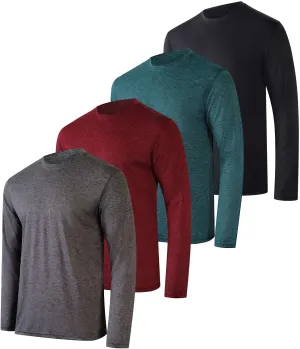 Real Essentials 4 Pack: Men's Dry-Fit UV Moisture Wicking UPF 50  SPF Sun Protective Fishing Hiking Active Long Sleeve Shirt.