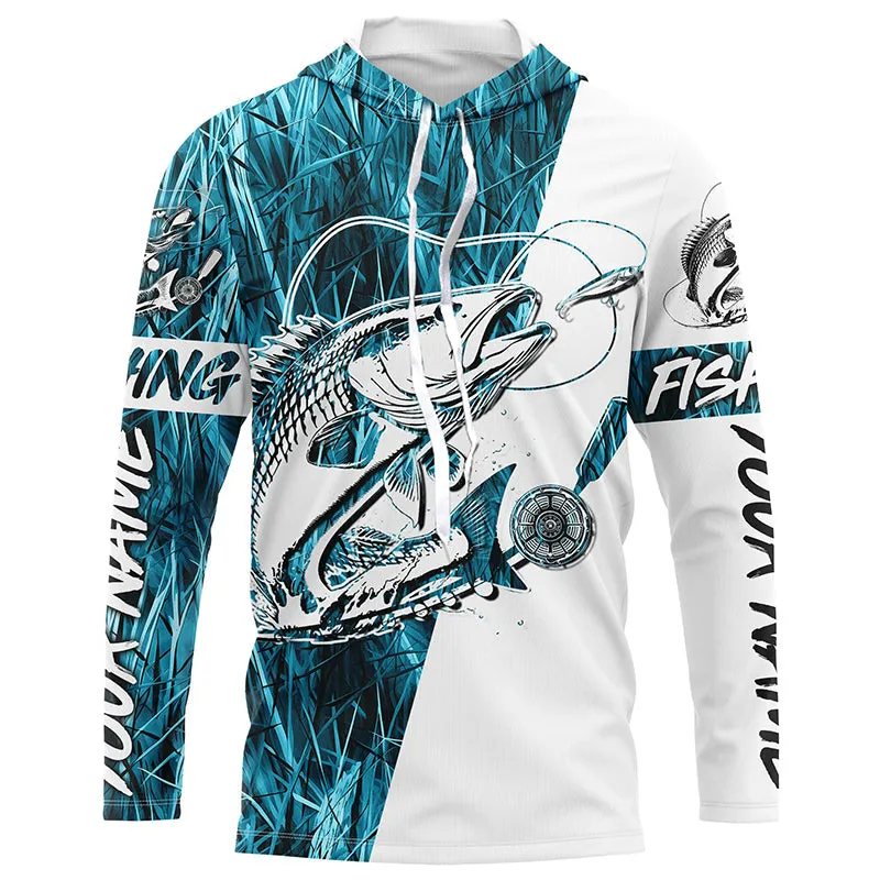 Redfish Fishing Custom Long Sleeve Performance Shirts, Saltwater Redfish Fishing Shirts | Blue Camo IPHW6390