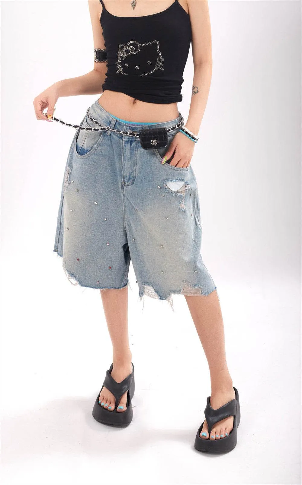 Ripped Denim Shorts For Men And Women