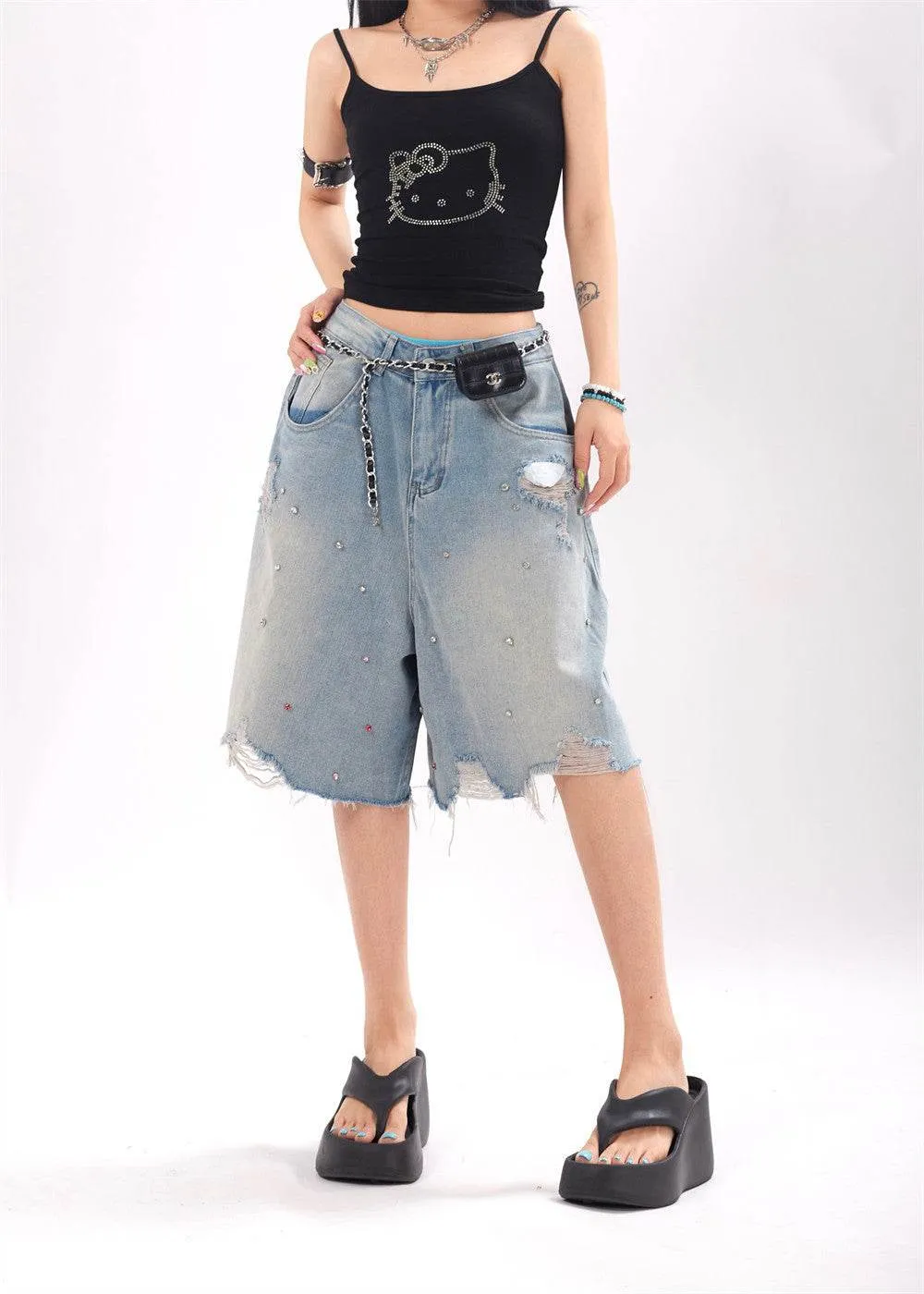 Ripped Denim Shorts For Men And Women