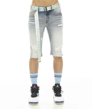 Rocker Men's Stretch Shorts w/ Belt In Bleach - Medium Blue