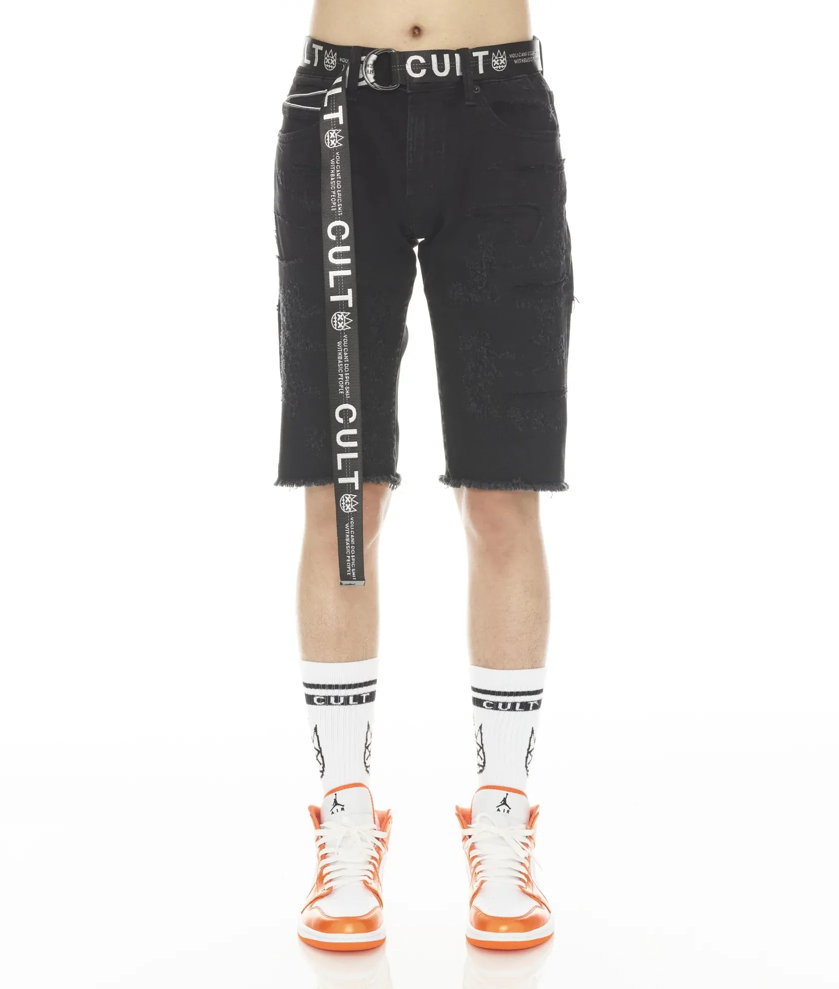 Rocker Men's Stretch Shorts w/ Belt In Grunge - Black