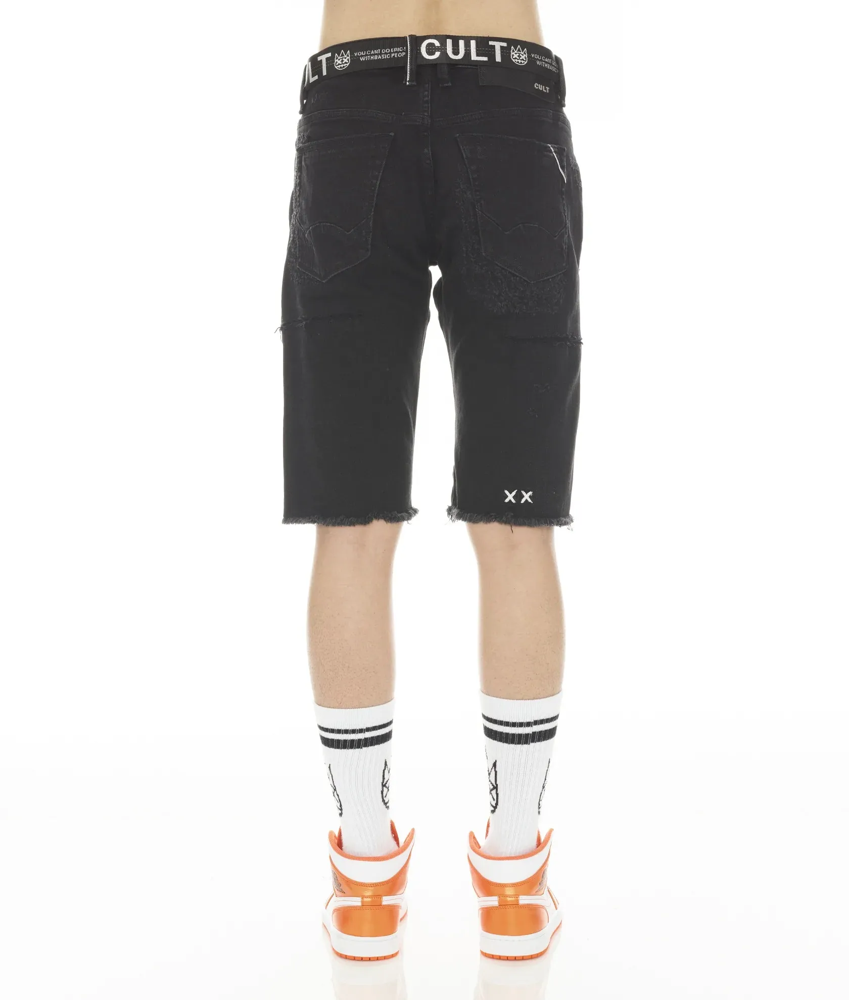 Rocker Men's Stretch Shorts w/ Belt In Grunge - Black
