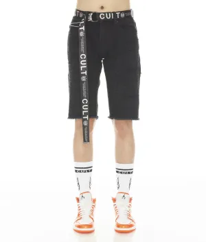 Rocker Men's Stretch Shorts w/ Belt In Grunge - Black