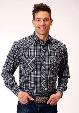 Roper Men's Grey, Black & White Plaid Shirt