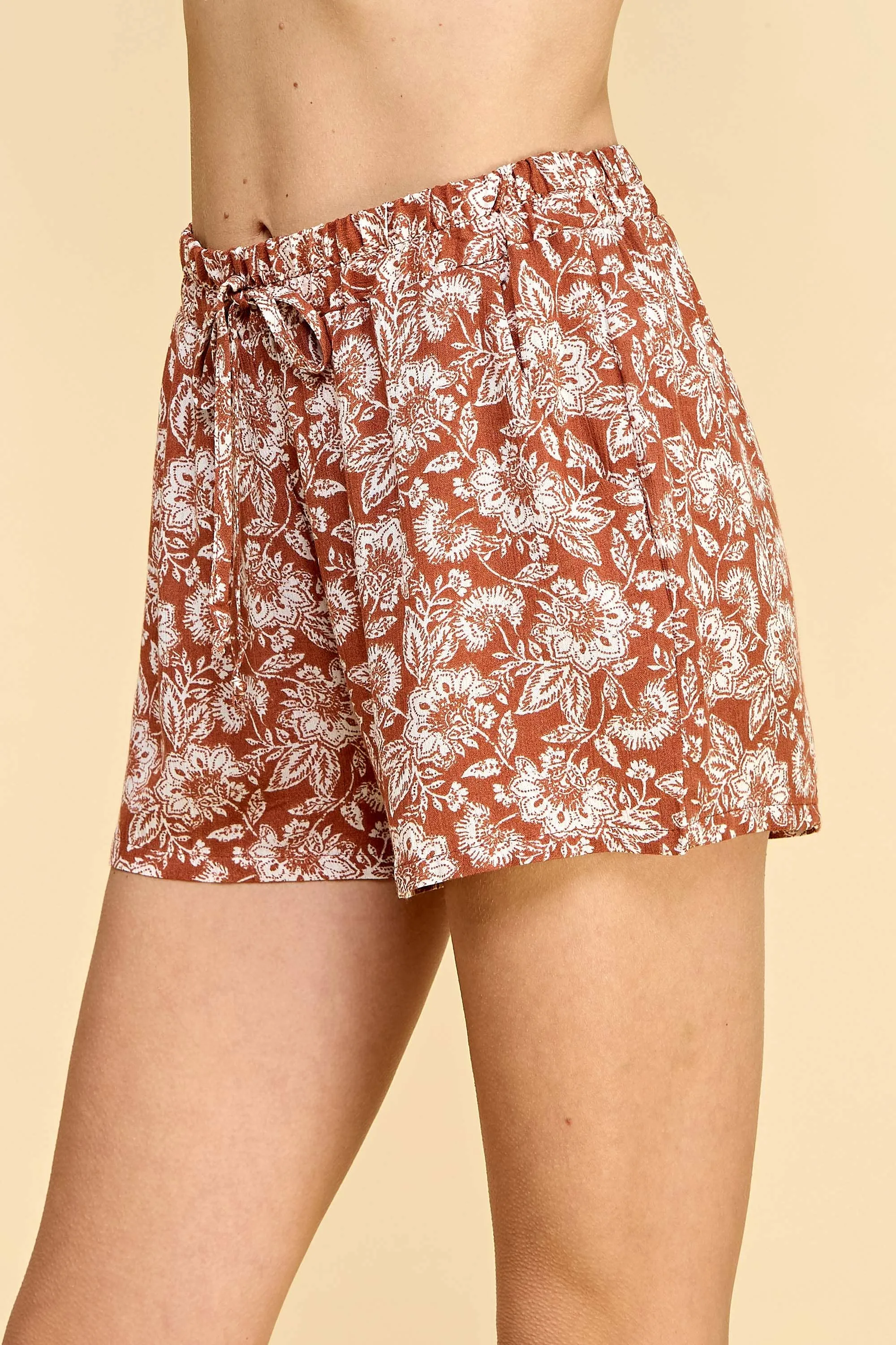 Rust/cream Floral Shorts