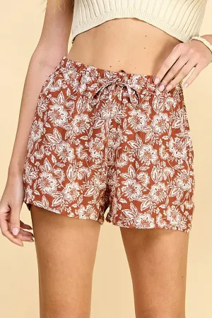 Rust/cream Floral Shorts