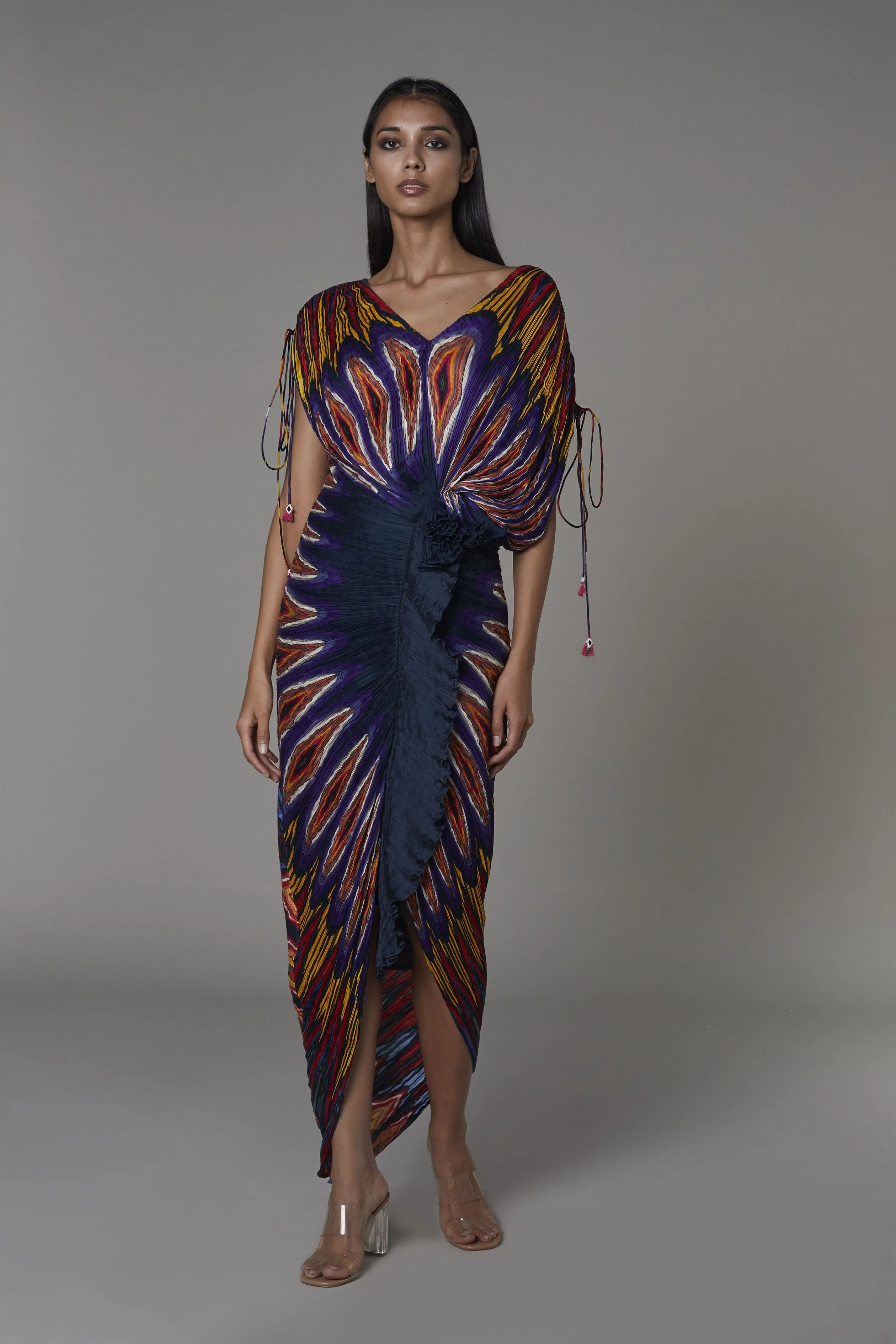 Saaksha & KinniÂ    I   Afghani circle print v neck sari dress Cotton Silk Multi SS22068