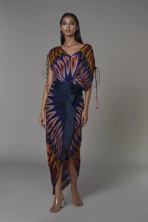 Saaksha & KinniÂ    I   Afghani circle print v neck sari dress Cotton Silk Multi SS22068