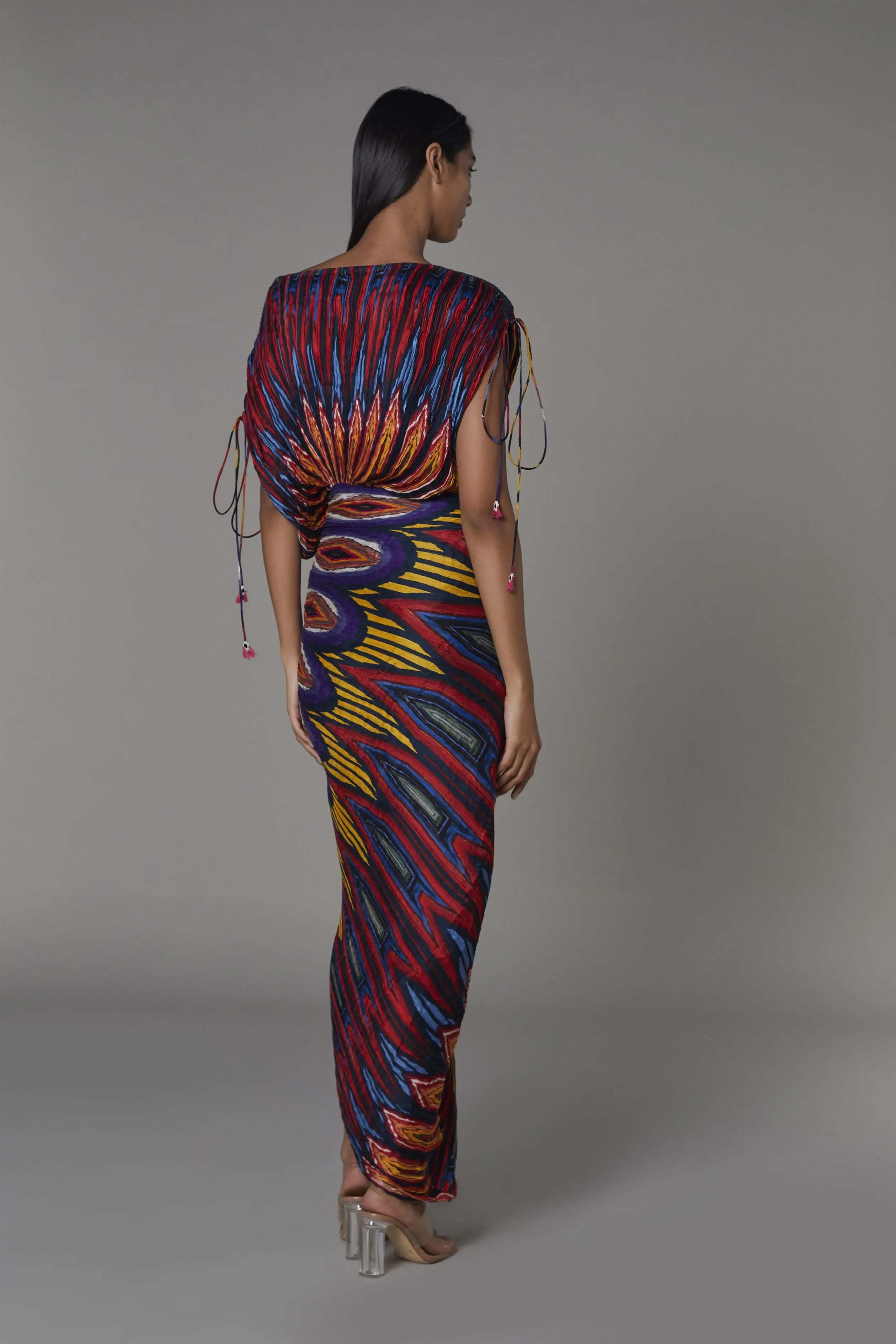Saaksha & KinniÂ    I   Afghani circle print v neck sari dress Cotton Silk Multi SS22068