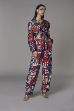 Saaksha & KinniÂ    I   Afghani hearts and circle print one shoulder sari dress Cotton silk  Multi SS22139