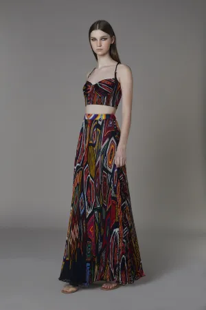 Saaksha & KinniÂ    I   Navy blue mix booti bustier  Navy blue mix booti pleated skirt Chiffon Multi   SS22113    SS22114