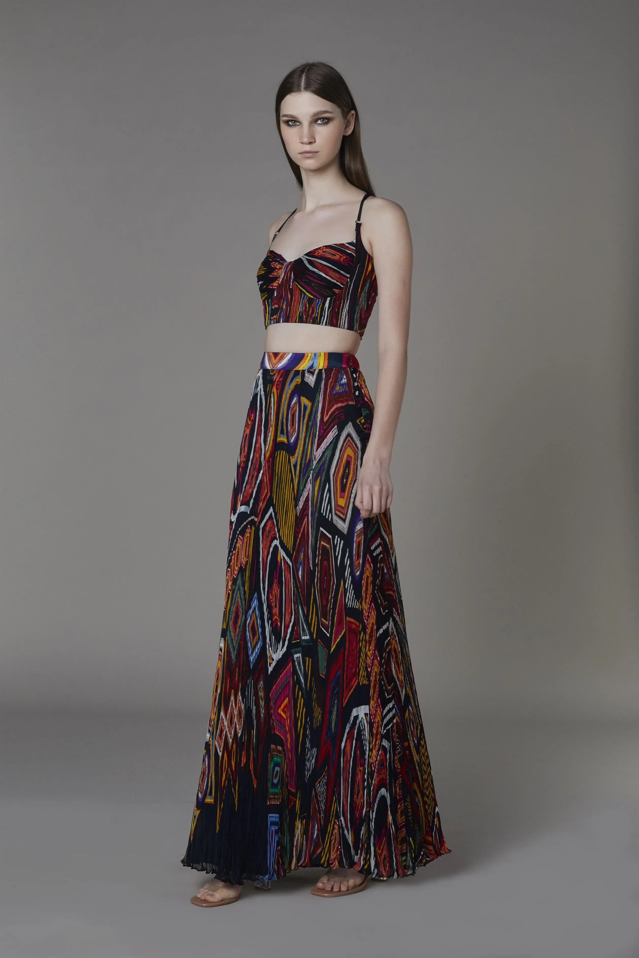 Saaksha & KinniÂ    I   Navy blue mix booti bustier  Navy blue mix booti pleated skirt Chiffon Multi   SS22113    SS22114