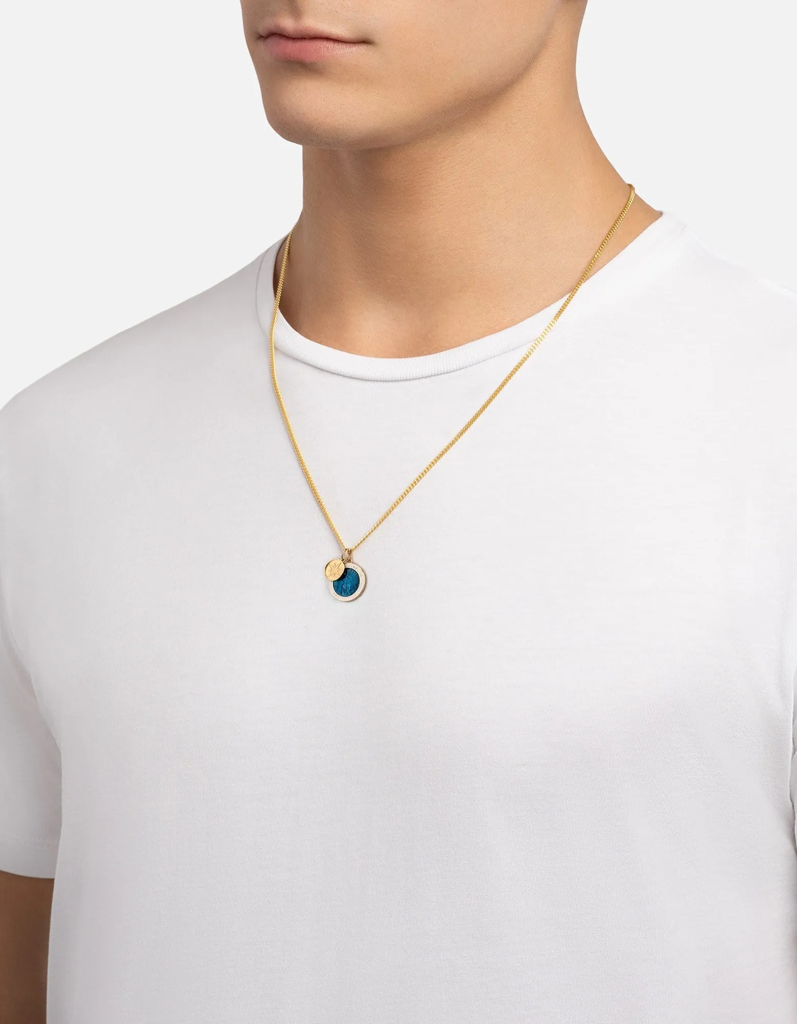 Saint Christopher Surf Necklace, Gold/Caribbean Blue/White