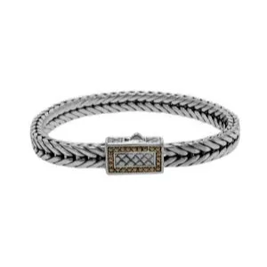 Samuel B. Sterling Silver and 18K Yellow Gold Men's Square Flat Bracelet (93418)