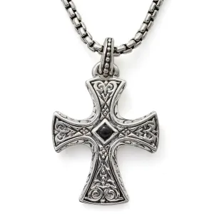 Scott Kay Sterling Silver Sparta Engraved Cross Necklace with 26 Inch Sterling Silver Box Chain