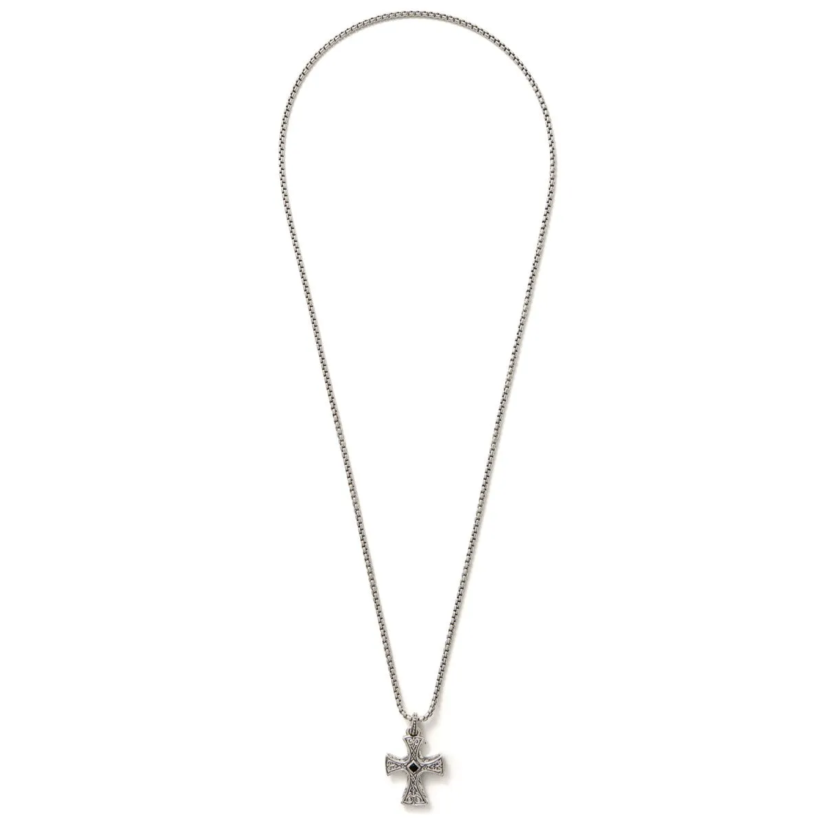 Scott Kay Sterling Silver Sparta Engraved Cross Necklace with 26 Inch Sterling Silver Box Chain
