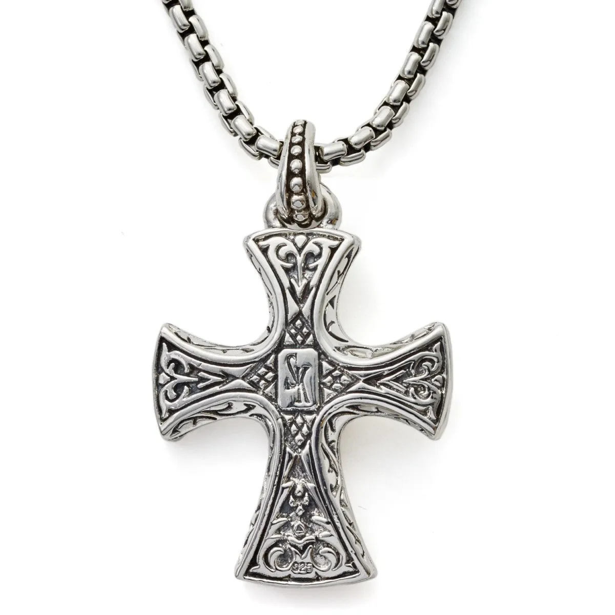 Scott Kay Sterling Silver Sparta Engraved Cross Necklace with 26 Inch Sterling Silver Box Chain
