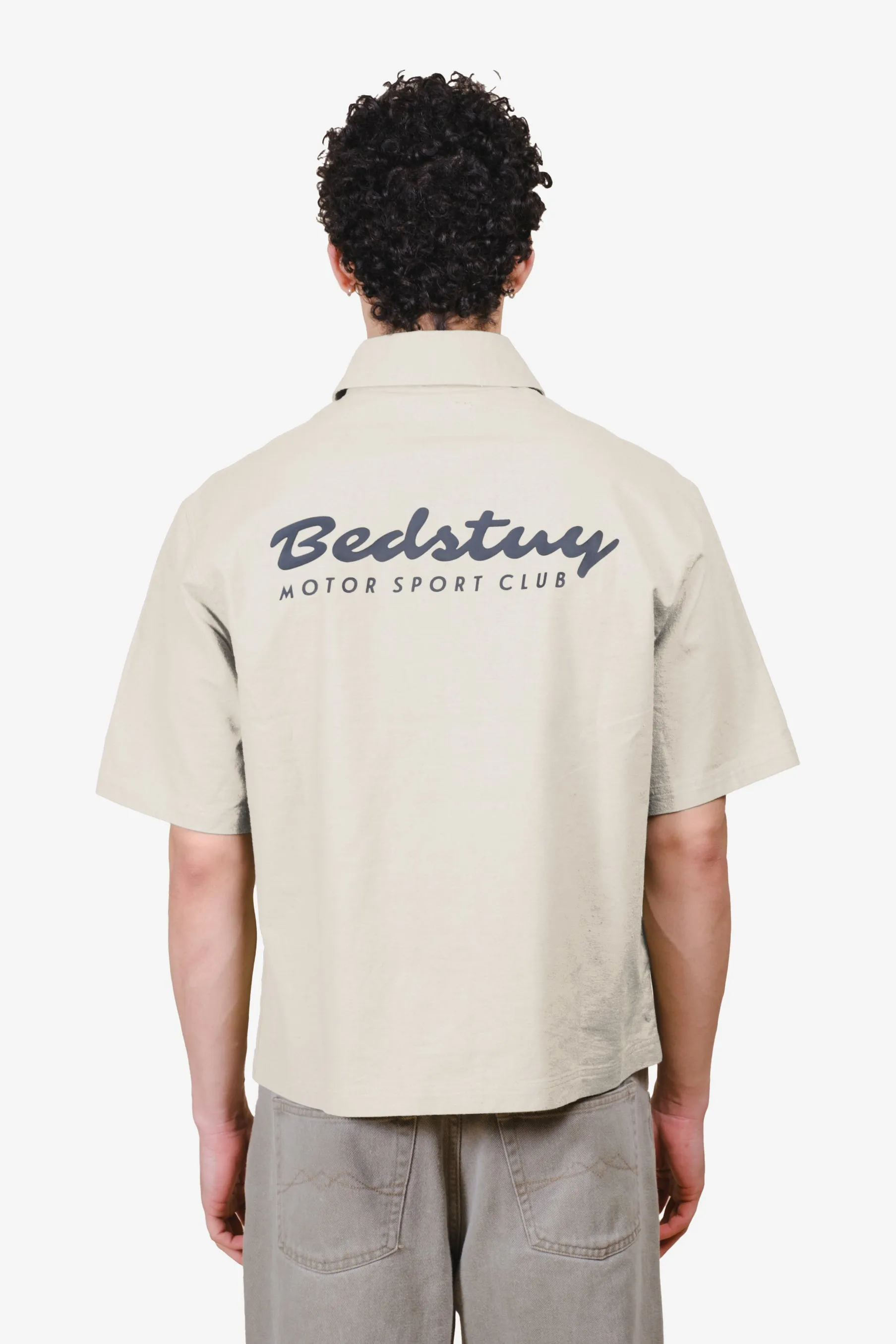 Short-Sleeve Cropped Bedstuy Motor Club Button Up Shirt
