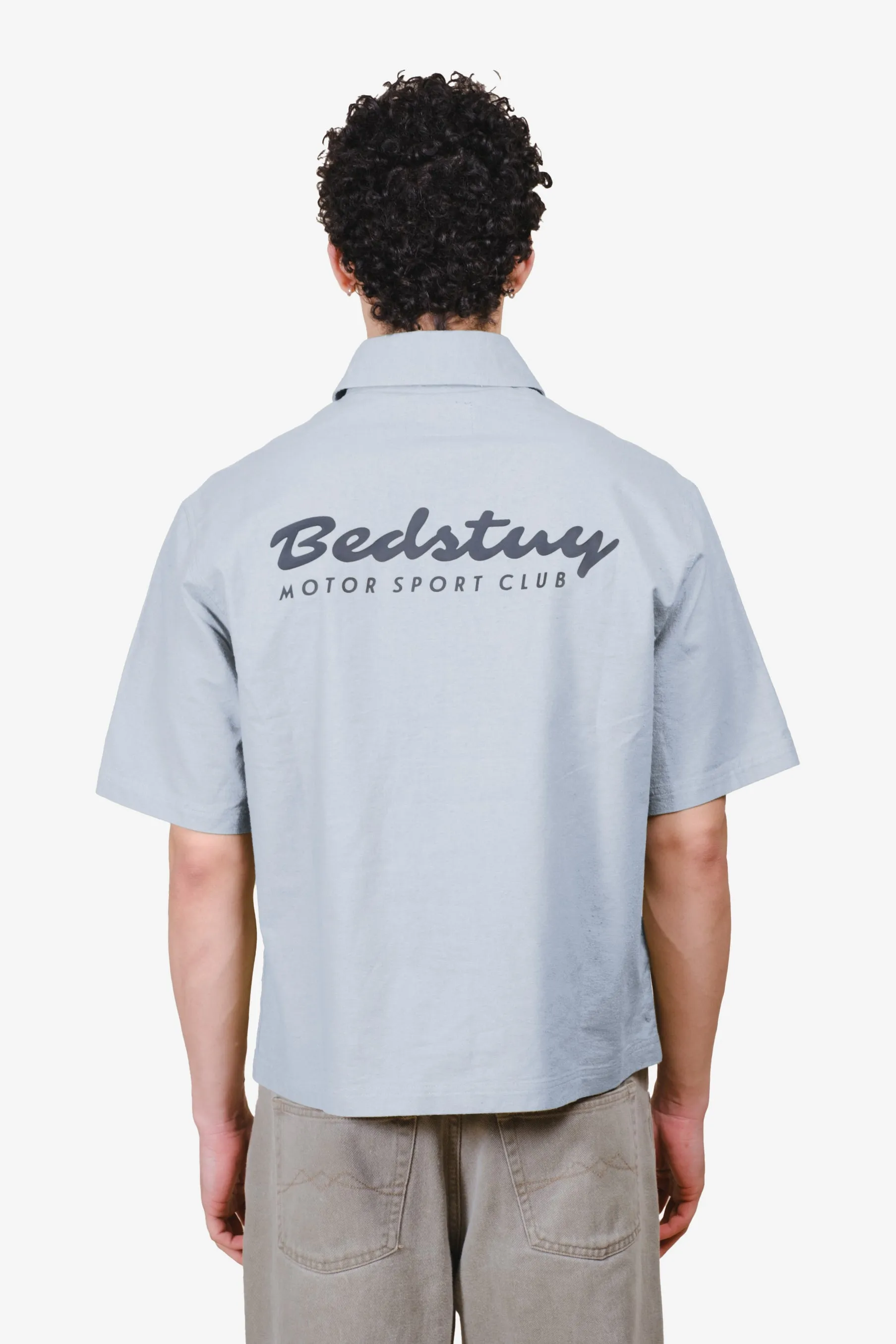 Short-Sleeve Cropped Bedstuy Motor Club Button Up Shirt
