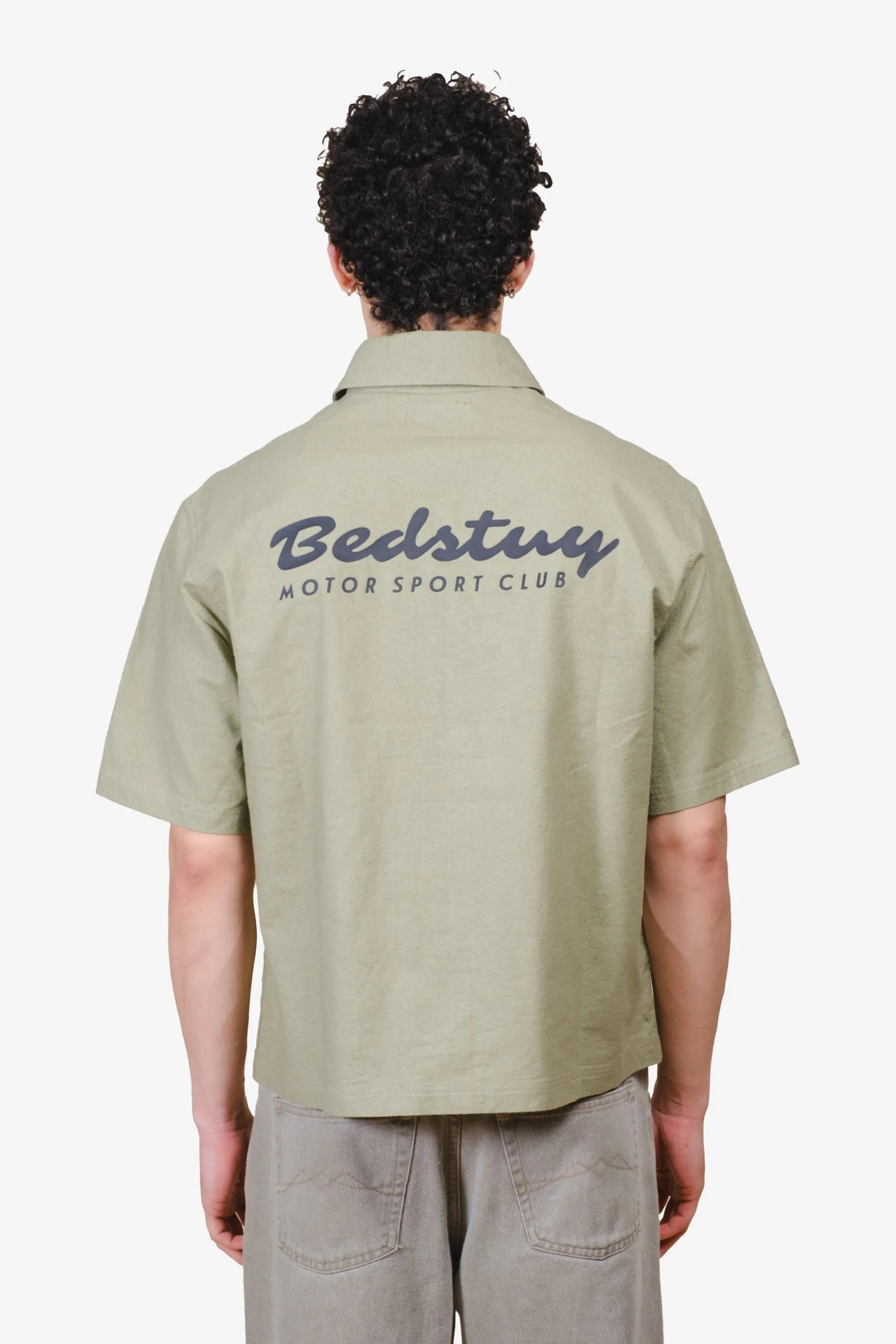Short-Sleeve Cropped Bedstuy Motor Club Button Up Shirt