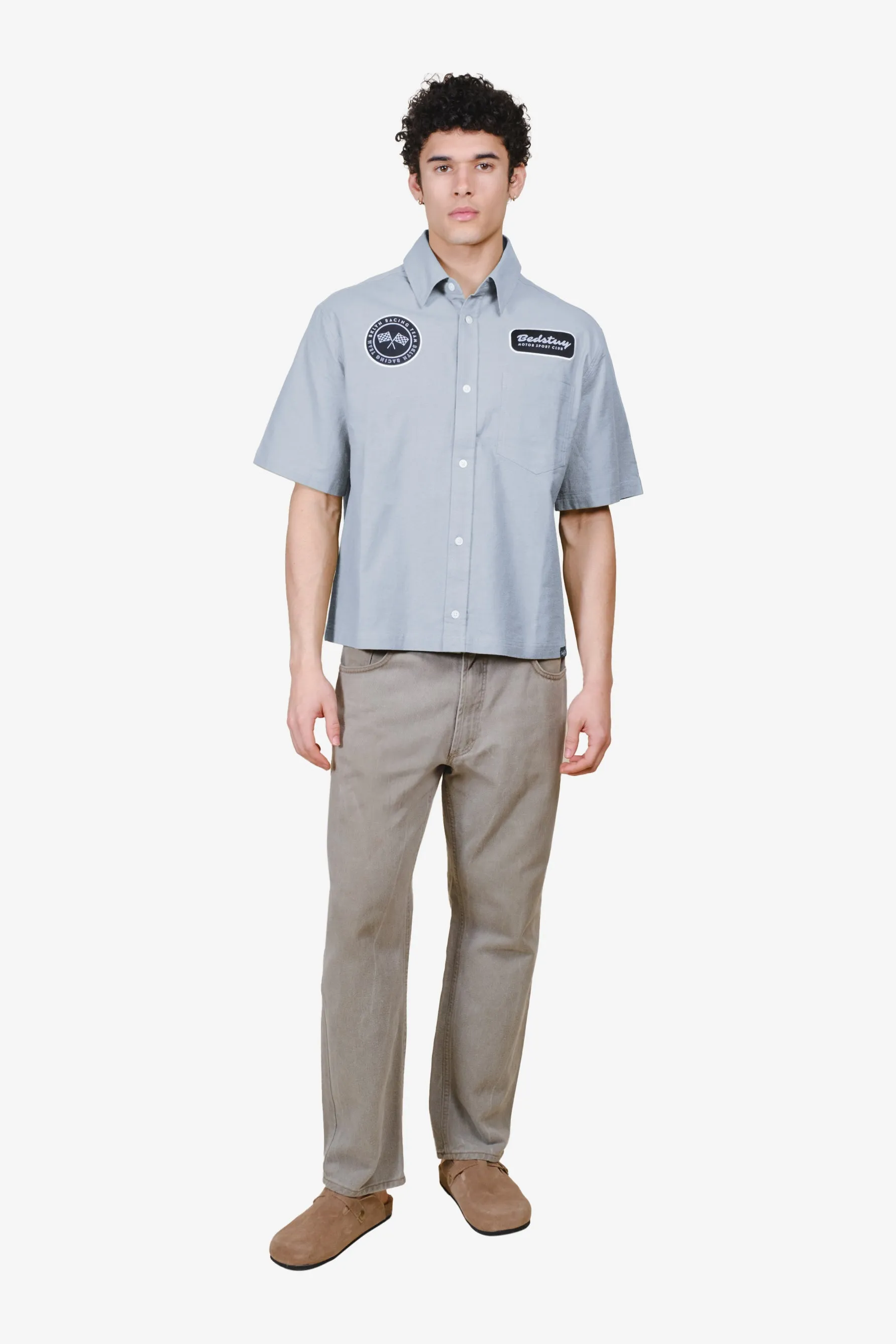 Short-Sleeve Cropped Bedstuy Motor Club Button Up Shirt