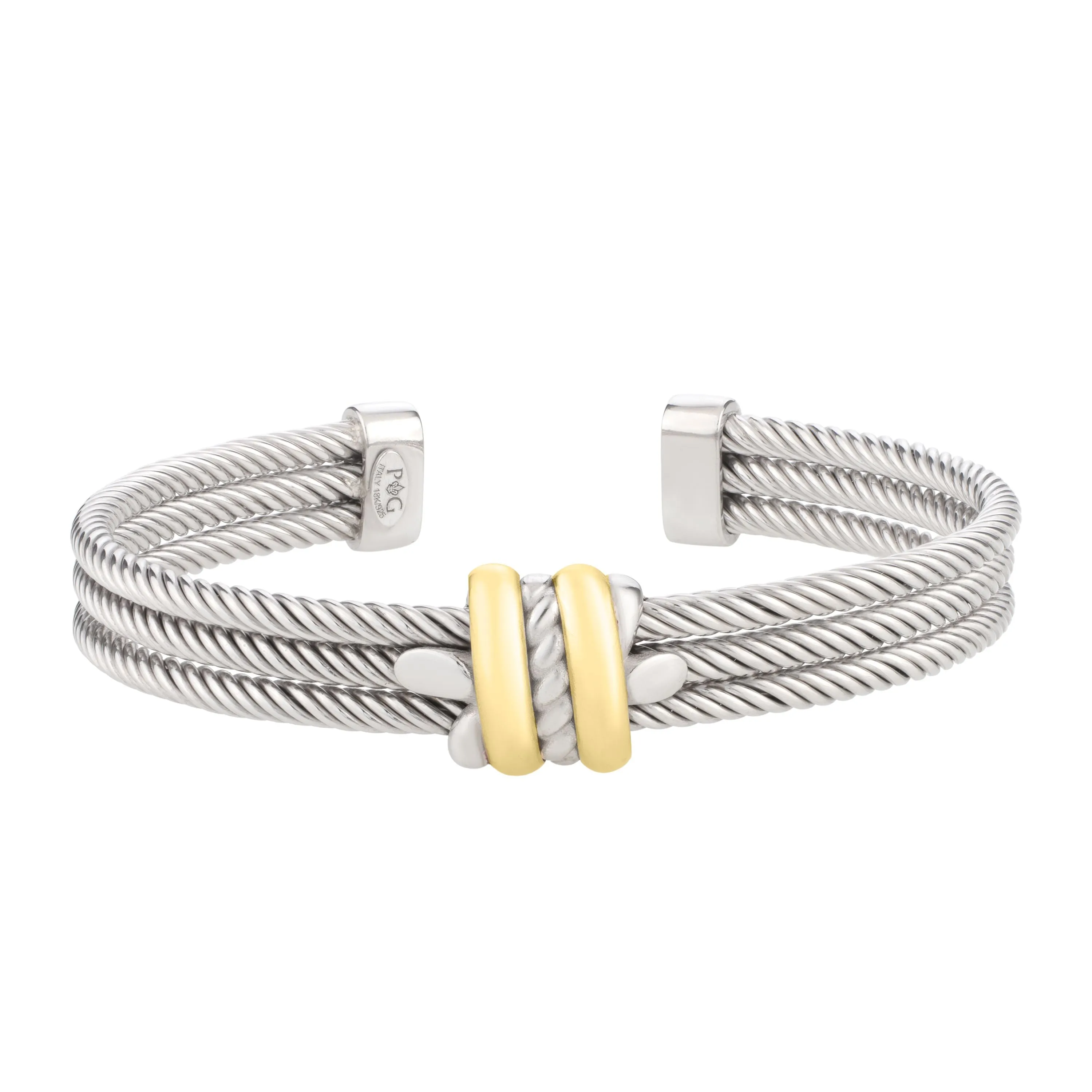Silver & 18K Men's Polished Triple Knot Cuff