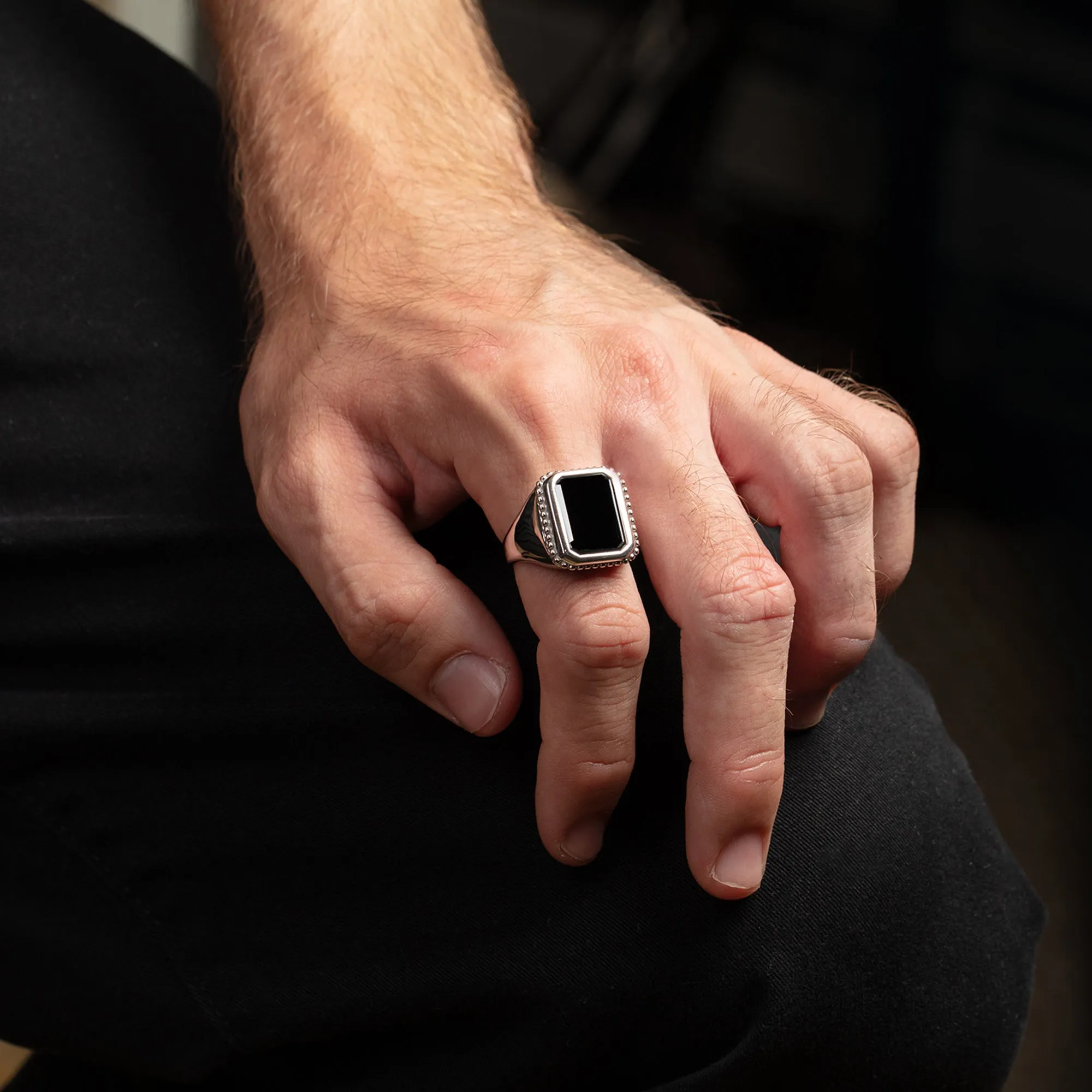 Silver & Onyx Octagon Signet Ring