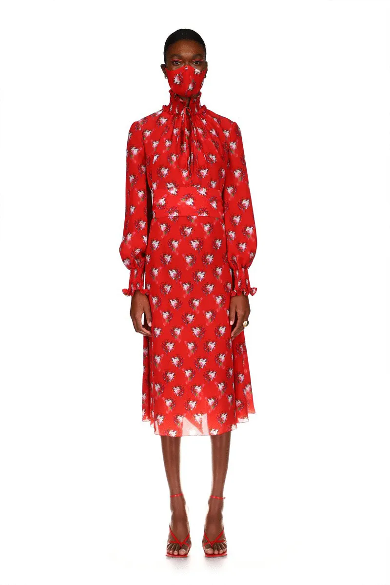 Smocked Long Sleeve Dress in Abstract Boquet