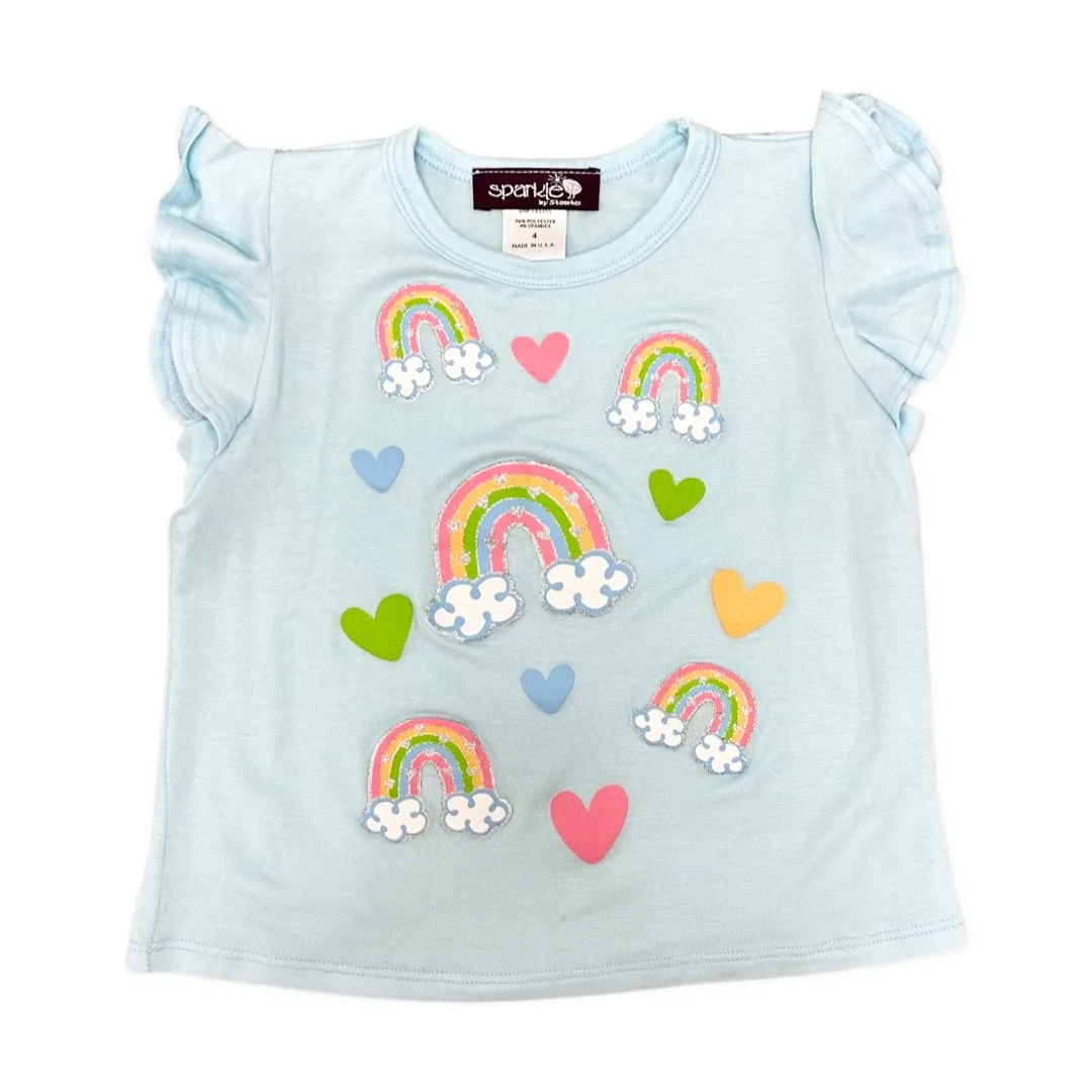 Sparkle by Stoopher Rainbow Ruffle Sleeve Tee