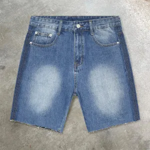Splicing personalized five-point pants ink white design denim shorts