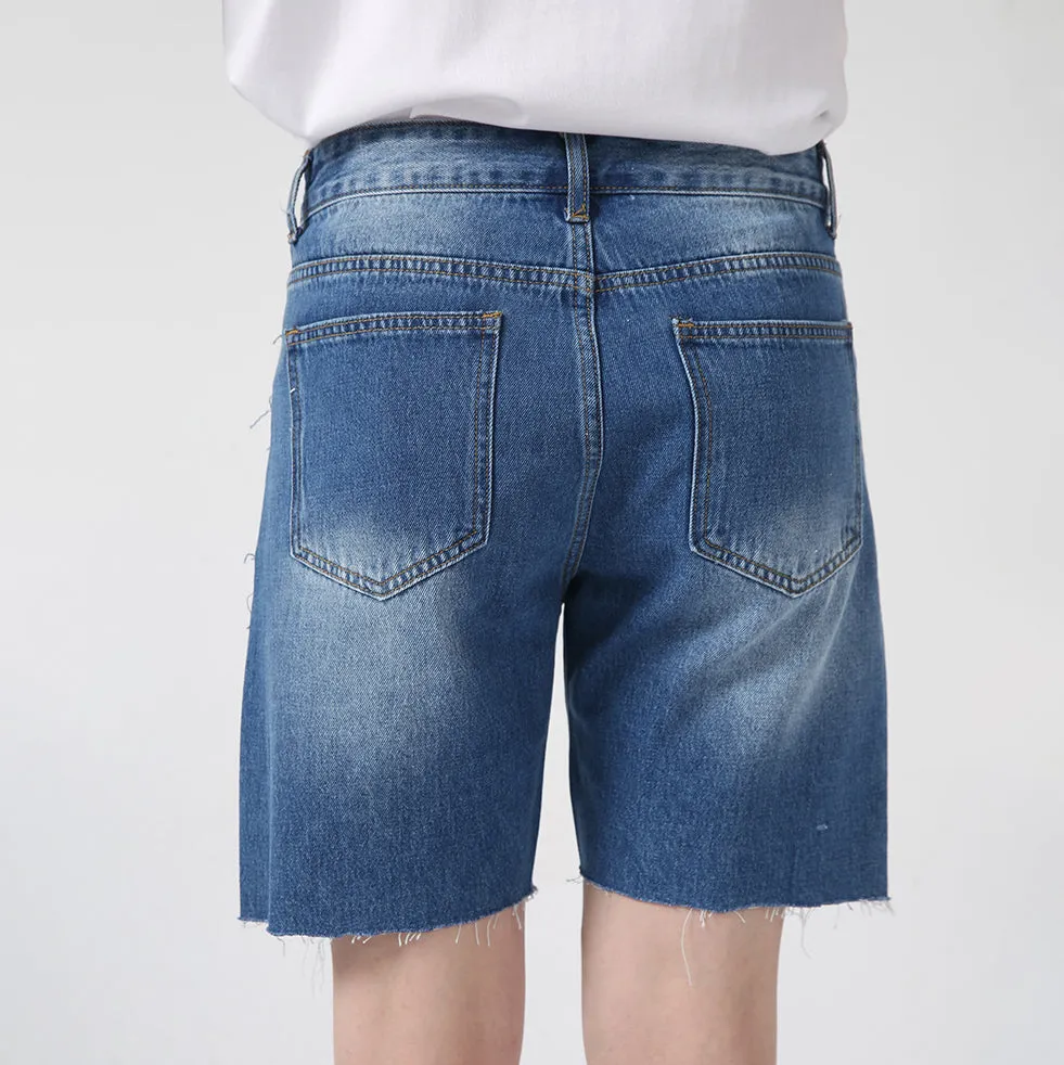 Splicing personalized five-point pants ink white design denim shorts