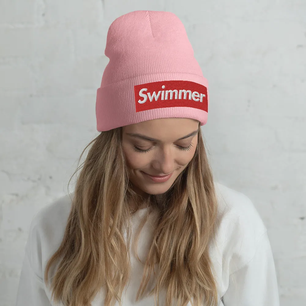 Swimmer Cuffed Embroidered Beanie