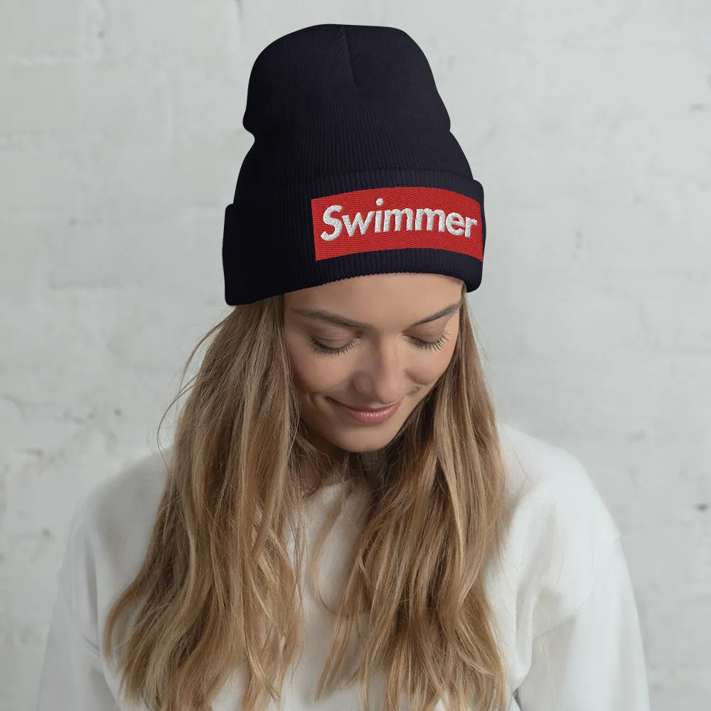 Swimmer Cuffed Embroidered Beanie