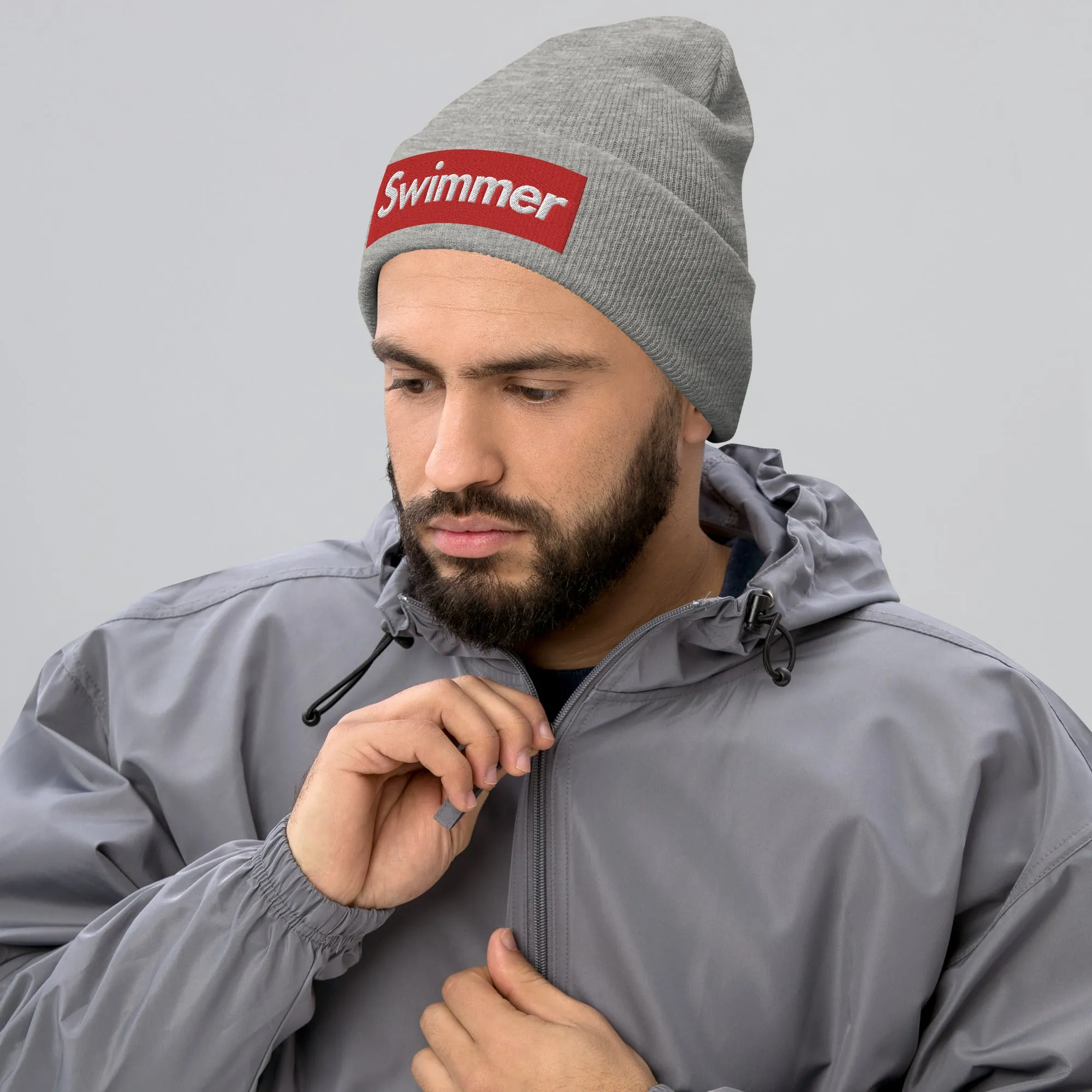 Swimmer Cuffed Embroidered Beanie