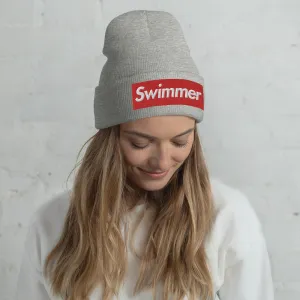Swimmer Cuffed Embroidered Beanie