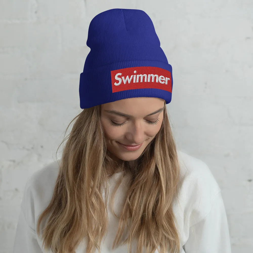 Swimmer Cuffed Embroidered Beanie
