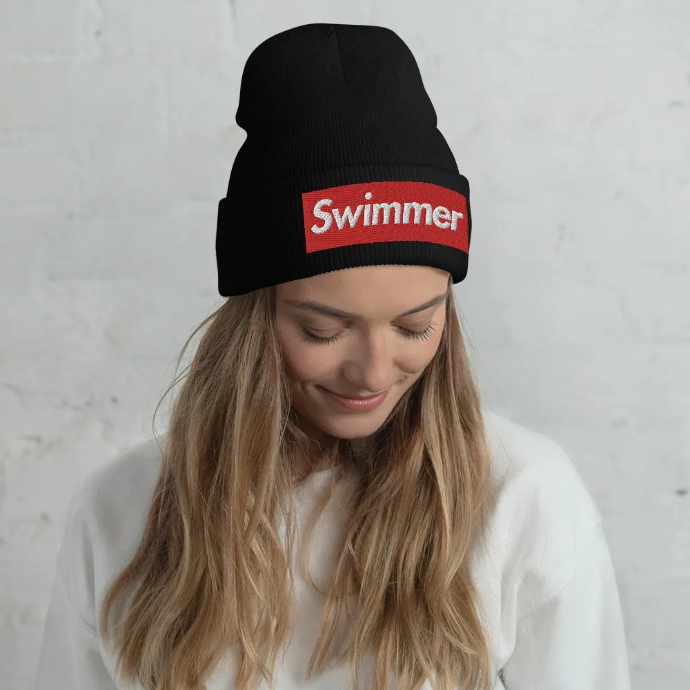 Swimmer Cuffed Embroidered Beanie