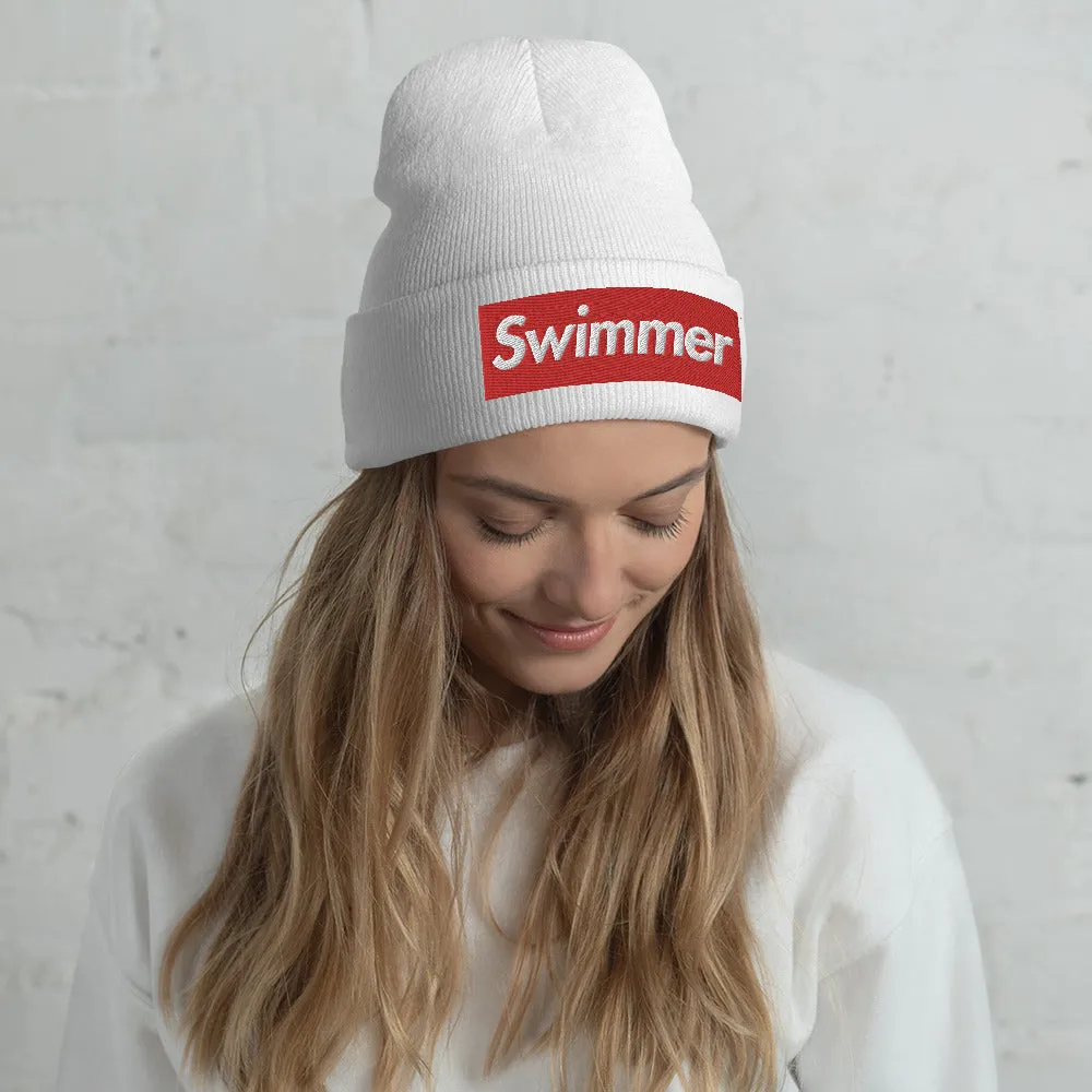 Swimmer Cuffed Embroidered Beanie