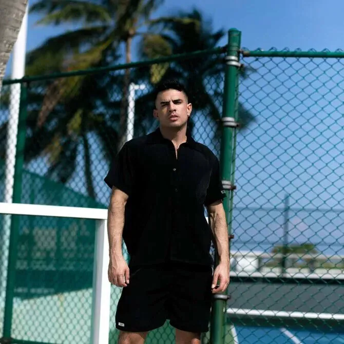 TOF PARIS Short-Sleeved Summer Lightweight Shirt Microfiber Black 50