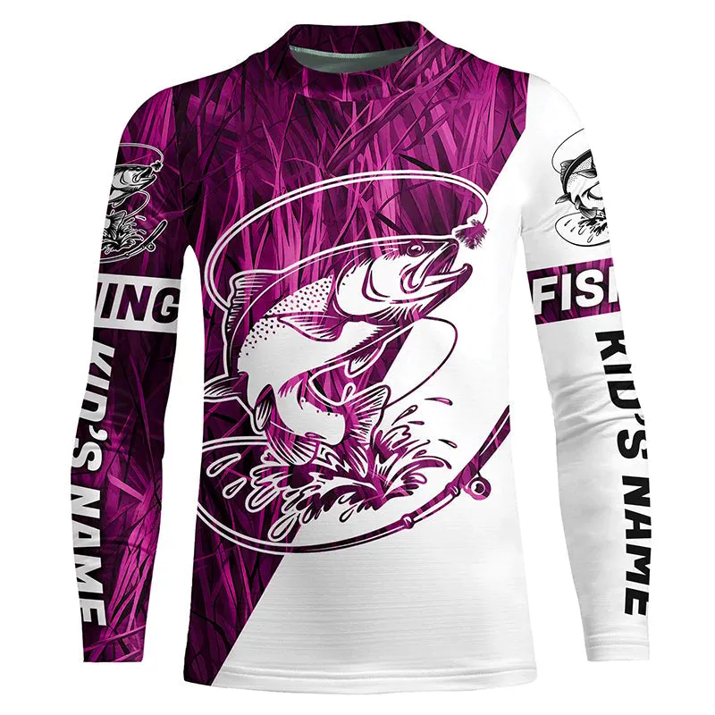Trout Fishing Pink Camo Custom Long Sleeve Tournament Fishing Shirts, Trout Fly Fishing Shirt IPHW7441