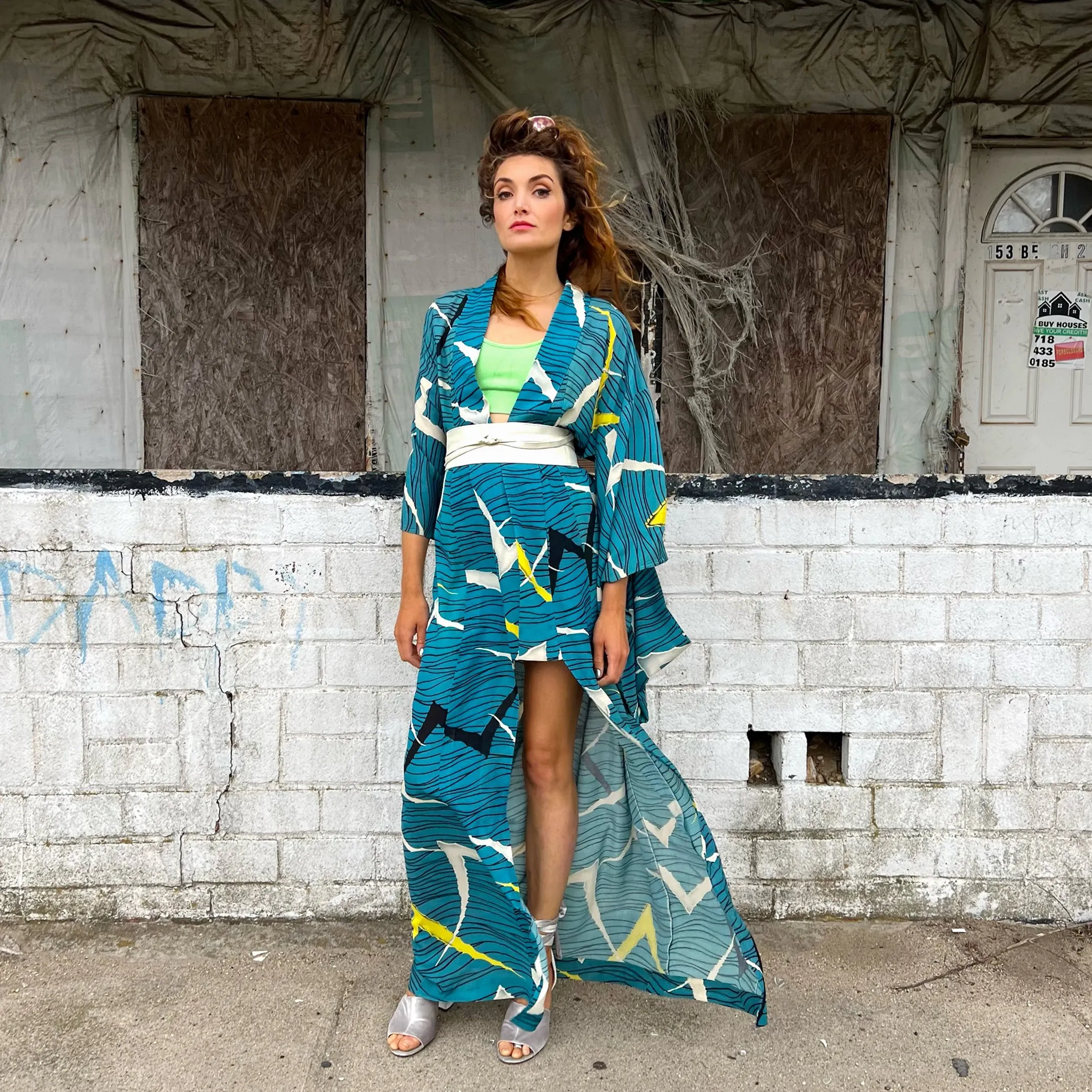 Turquoise Abstract Summer Kimono